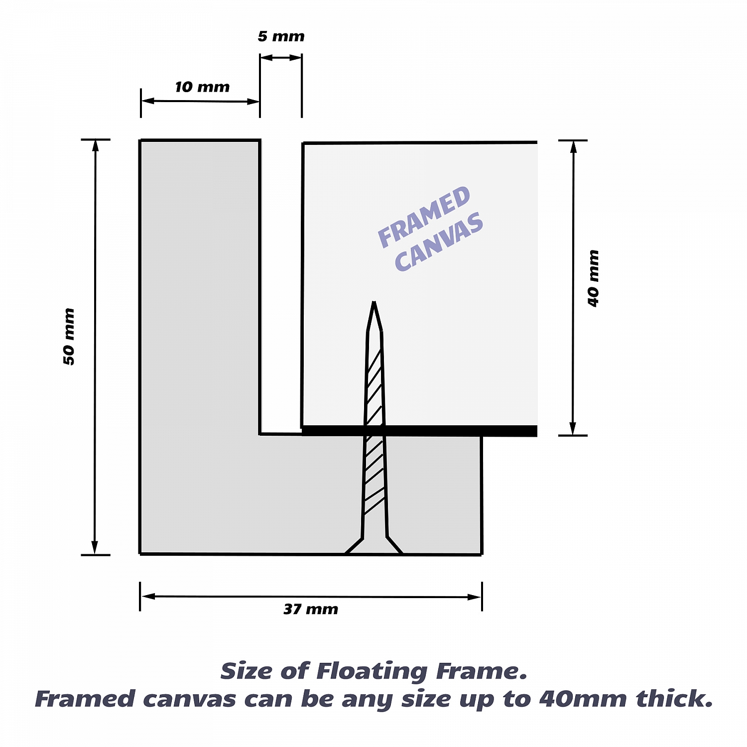 Barocco - Float Silver-Black Moulding Frame (Shadow Box Frame), DIY Canvas kit | Drawing_for_floating_frame_with_40mm_canvas.jpg