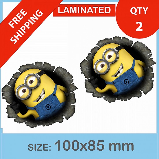 Despicable Me Minion QTY 2, DECAL STICKER (LAMINATED) Die Cut for Car ,Ute, Caravan